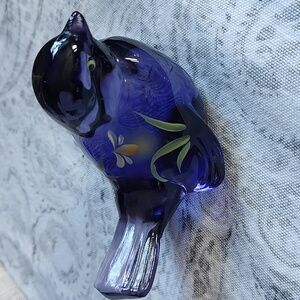 Glass Bird Hand painted purple translucent Heavy paperweight Glass
